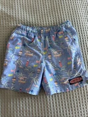 Vineyard Vines Light Blue Tropical Print Boys' Swim Trunks
